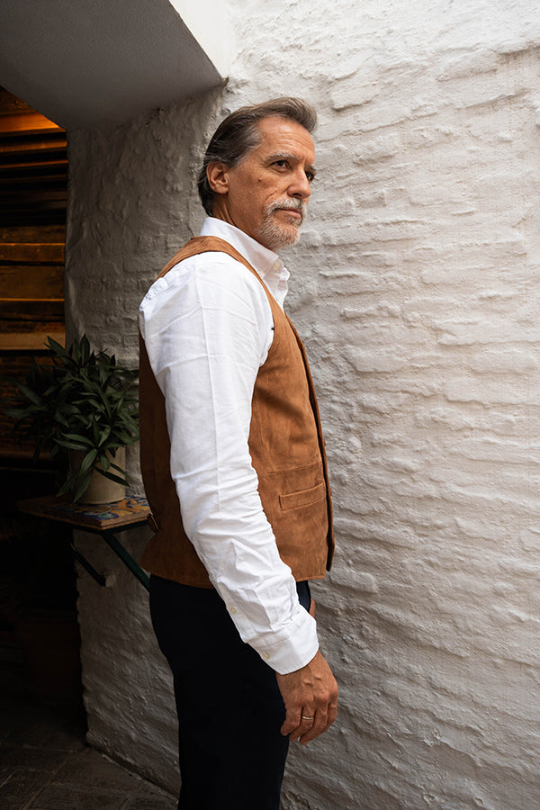 Chaleco piel vuelta camel