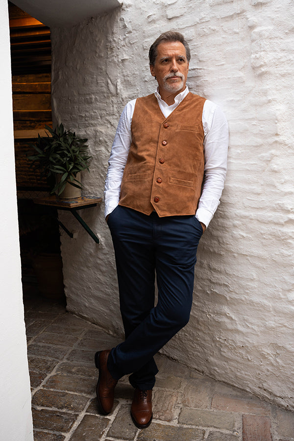 Chaleco piel vuelta camel