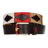 Cinturón marrón bordado mostaza-rojo