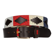 CINT. MARRON BORDADO AZUL-ROJO-BEIGE