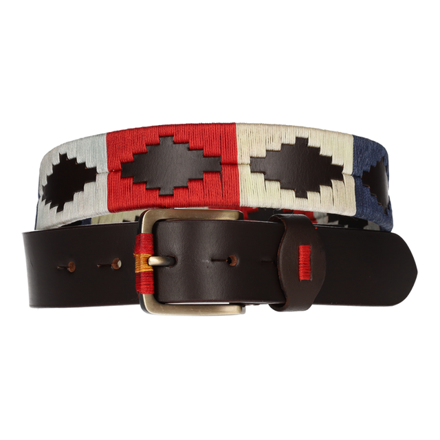 CINT. MARRON BORDADO AZUL-ROJO-BEIGE