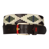 Cinturón marrón bordado verde y beige