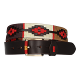 Cinturón marrón bordados beige, marrón y camel