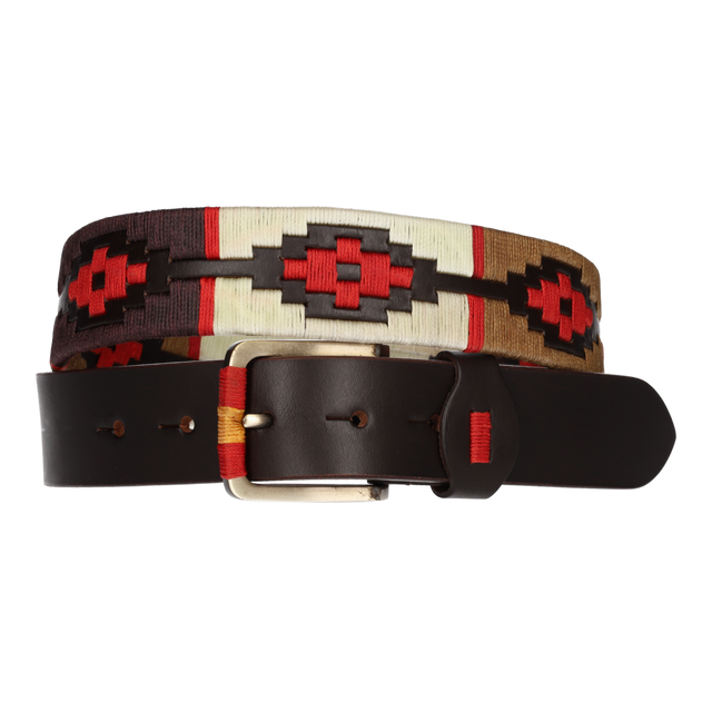 Cinturón marrón bordados beige, marrón y camel