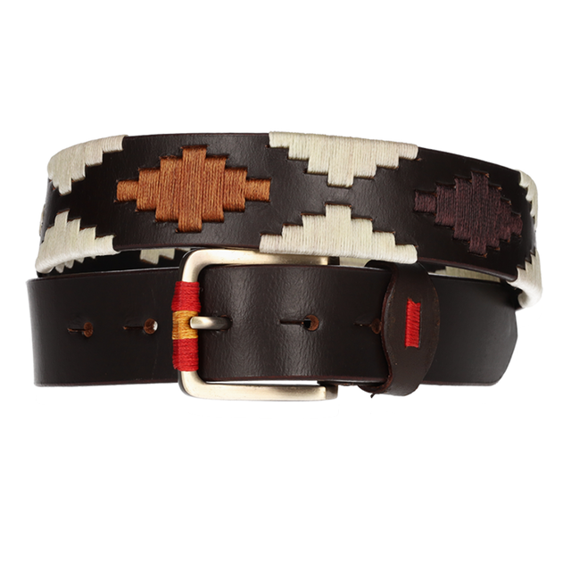 Cinturón marrón rombos beige-burdeos-camel