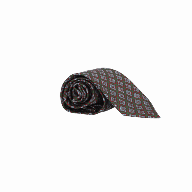 KHAKI TIE WITH RED DIAMOND FLOWER