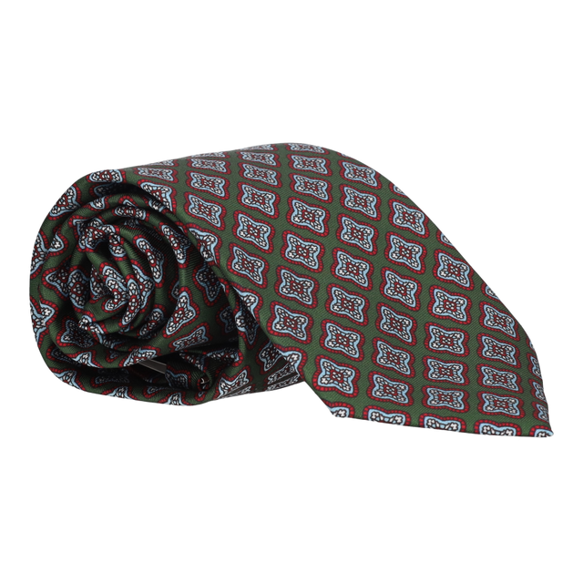 KHAKI TIE WITH RED DIAMOND FLOWER