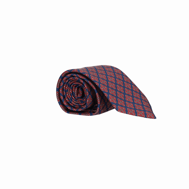 NAVY TIE WITH RED DIAMOND FLOWER