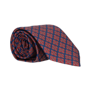 NAVY TIE WITH RED DIAMOND FLOWER