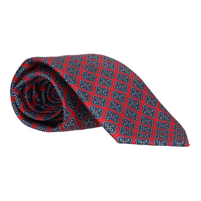 RED TIE WITH BLUE RHOMBUS FLOWER