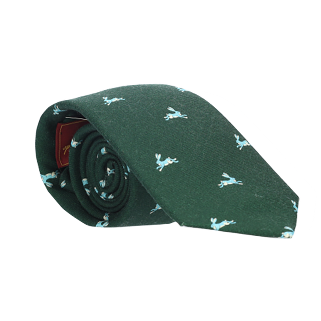GREEN WOOL TIE WITH BUNNIES