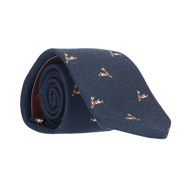 NAVY WOOL TIE WITH BUNNIES