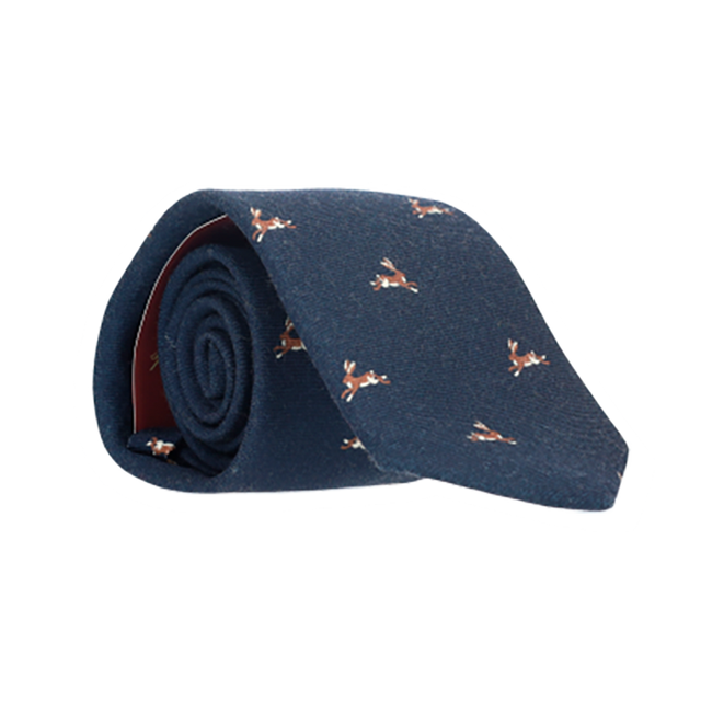 NAVY WOOL TIE WITH BUNNIES