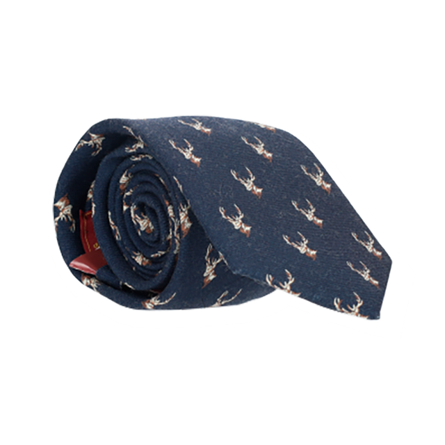 NAVY WOOL TIE WITH DEER