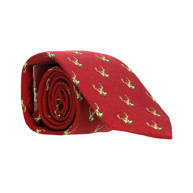RED WOOL TIE WITH DEER