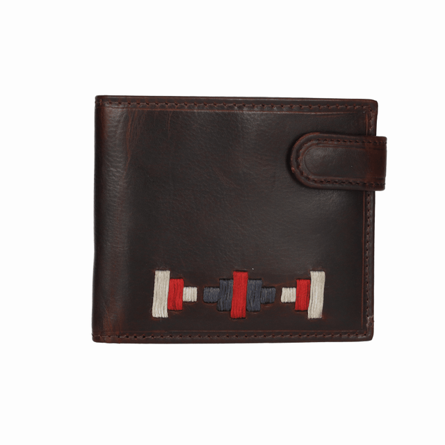 BEIGE-BLUE EMBROIDERED BUTTON WALLET
