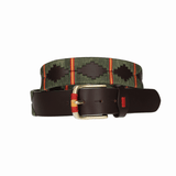 CINTURÓN 4 CM MARRON BORDADO VERDE AD.B/E
