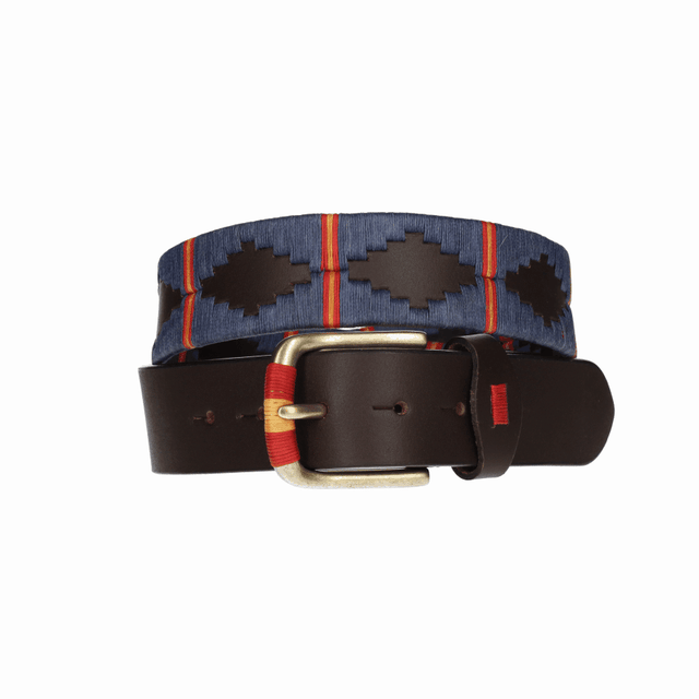 CINTURÓN 4 CM MARRON B. AZUL B/E