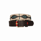 CINTURÓN 4 CM MARRON HILO BEIGE/VERDE