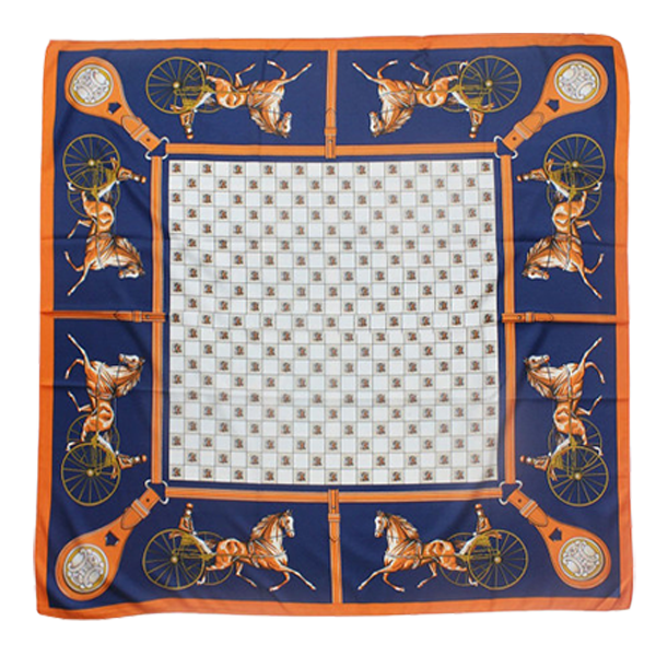PAÑUELO AZUL COCHE CABALLO NARANJA