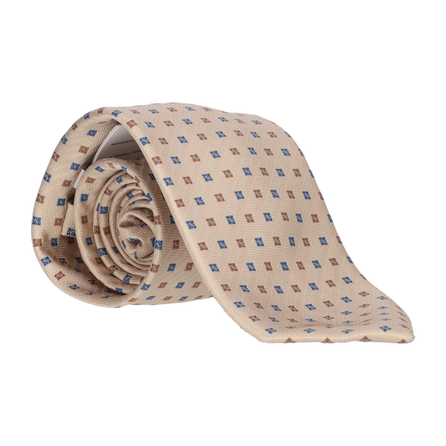 CORBATA BEIGE CUADROS AZUL/MARRON