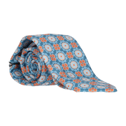 CORBATA AZUL FLORES NARANJA