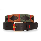 CINTURÓN 3.5 CM MARRÓN HILO VERDE/CAMEL/ROJO