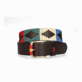 CINTURÓN 4 CM MARRÓN BORDADO ROJO/AZUL/BEIG
