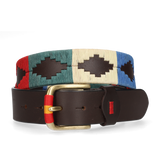 CINTURÓN 4 CM MARRÓN BORDADO ROJO/AZUL/BEIG