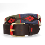 CINTURÓN 4 CM MARRON BORDADO AZUL/ROJO/VERDE