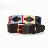 CINTURÓN 4 CM MARRÓN BORDADO BEIGE-AZUL-ROJO