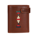 CARTERA CUERO CLARO BOTÓN AZUL-BEIGE-VERDE