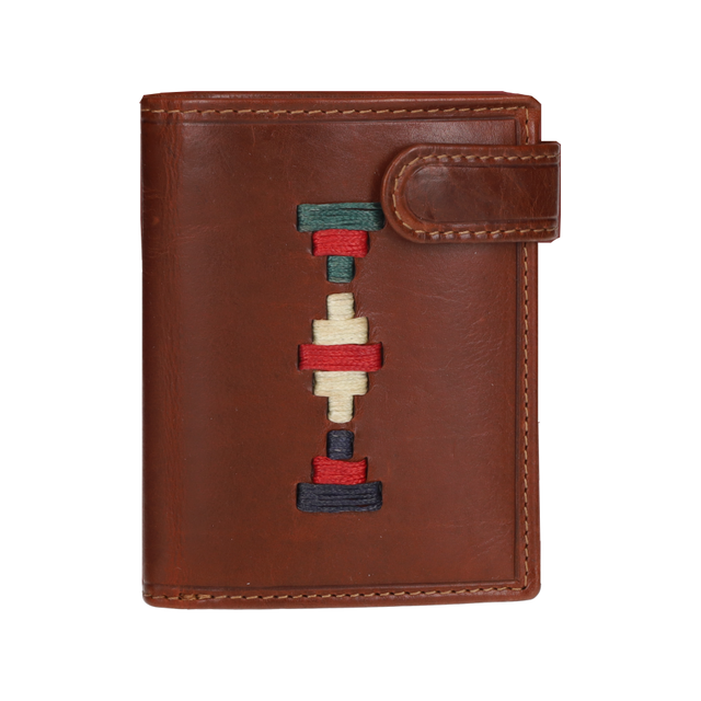 CARTERA CUERO CLARO BOTÓN AZUL-BEIGE-VERDE