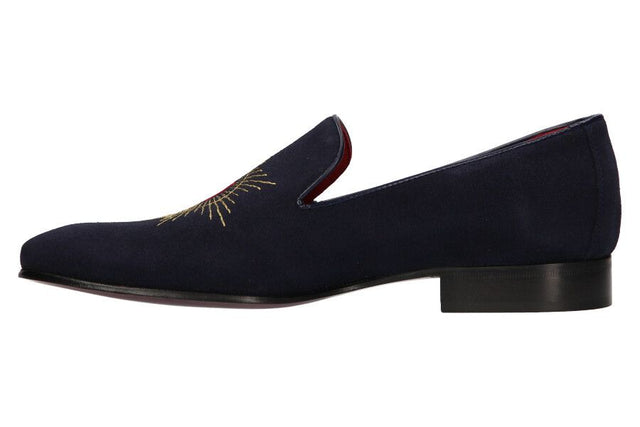 Embroidered Sun and Lion Navy Moccasin