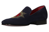 Embroidered Sun and Lion Navy Moccasin