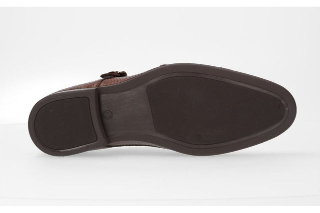 Zapato Doble Hebilla Grabado Marrón