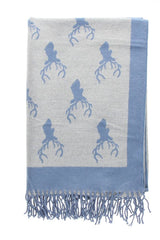 Bufanda Reversible con Estampado de Ciervo Azul/Gris
