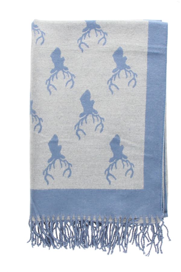 Bufanda Reversible con Estampado de Ciervo Azul/Gris