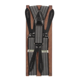 Grey striped elastic suspenders 30 mm
