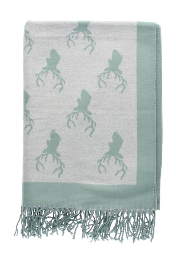 Bufanda Reversible con Estampado de Ciervo Verde/Gris