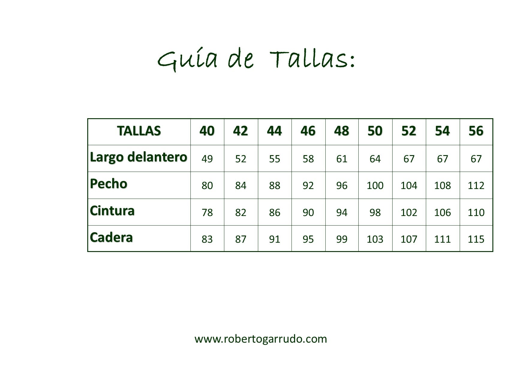 Guía de Tallas