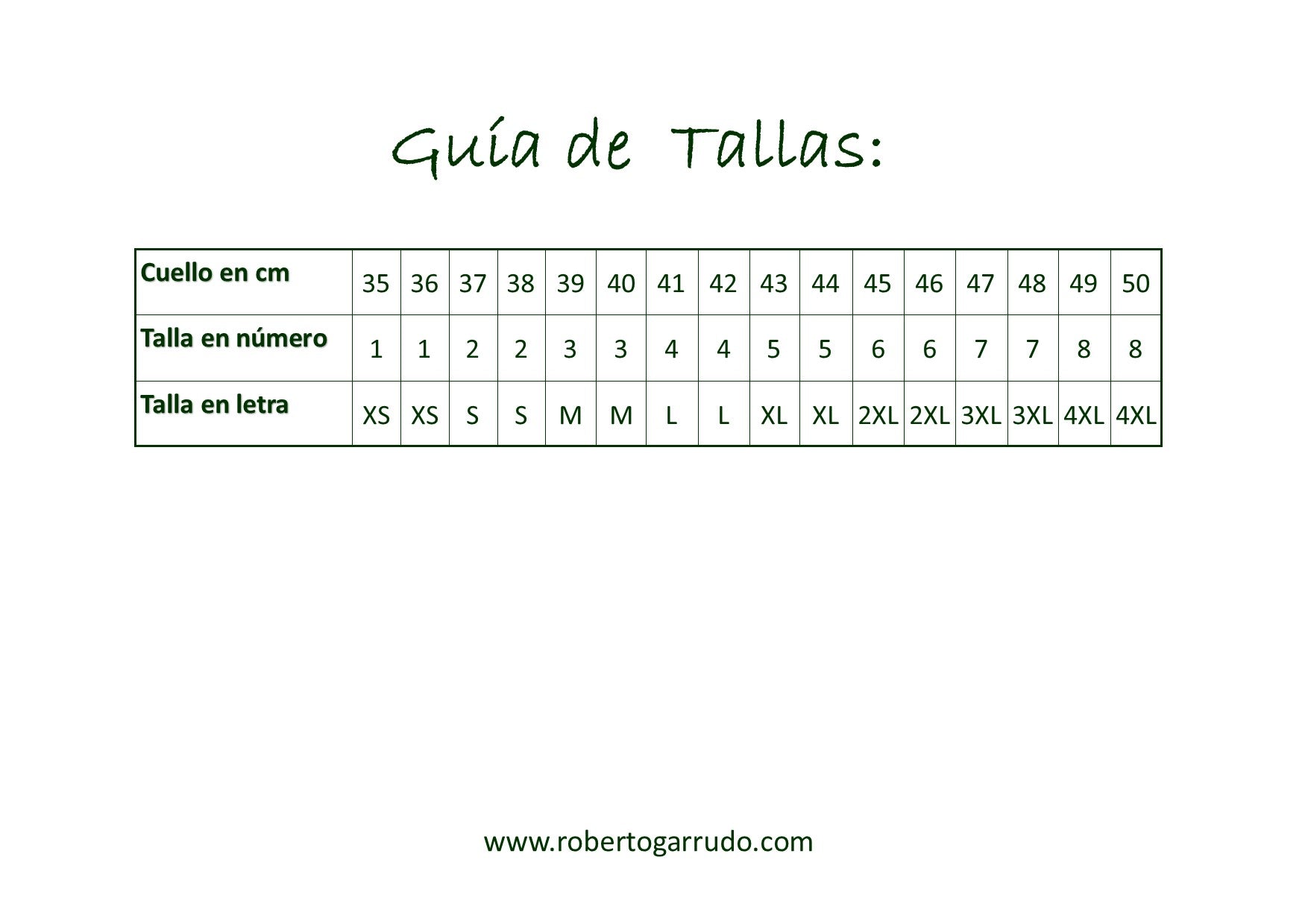 Guía de Tallas