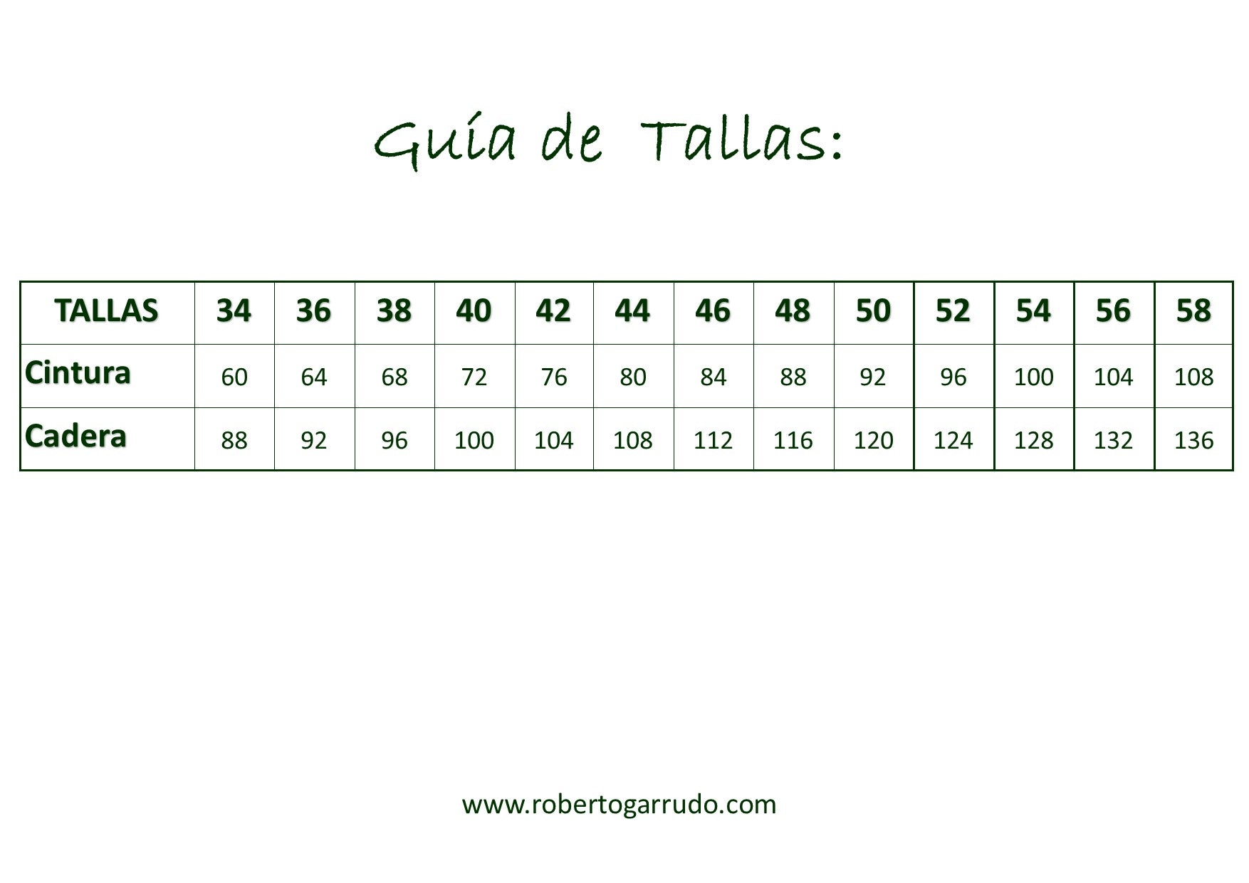 Guía de Tallas