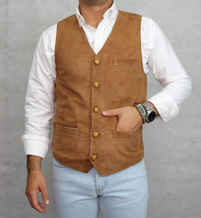 Chaleco piel vuelta camel