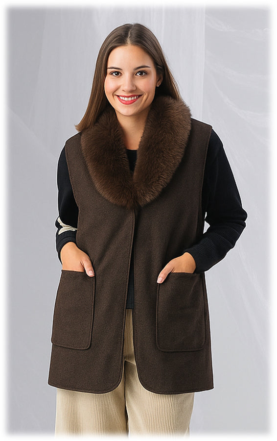 Chaleco marrón cuello pelo