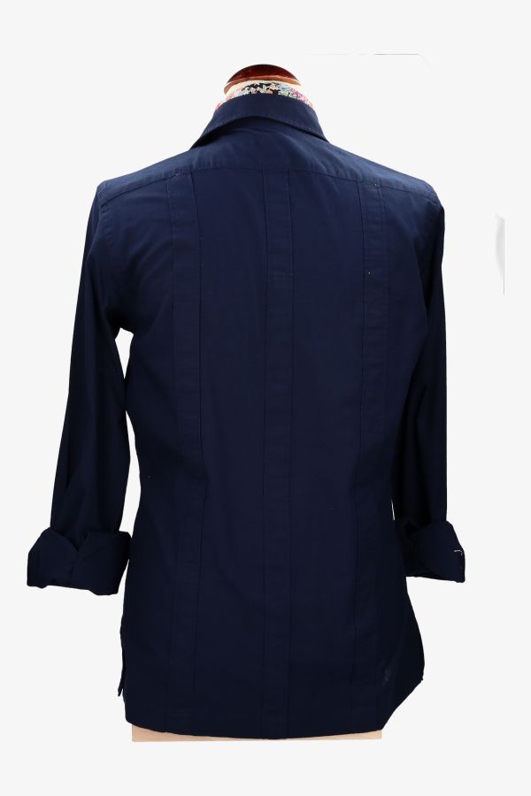 Navy Blue Cotton Guayabera Shirt