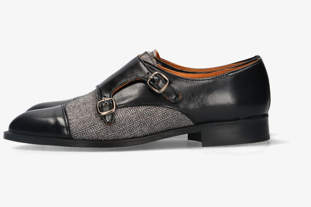 Zapato Doble Hebilla Espiga Negro