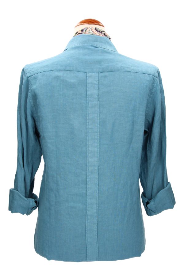 Camisa Cubana Lino Azul Índigo