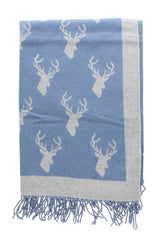 Bufanda Reversible con Estampado de Ciervo Azul/Gris
