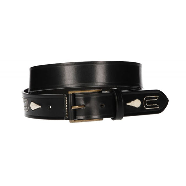 Black Leather Belt with Pineapple and Drawing